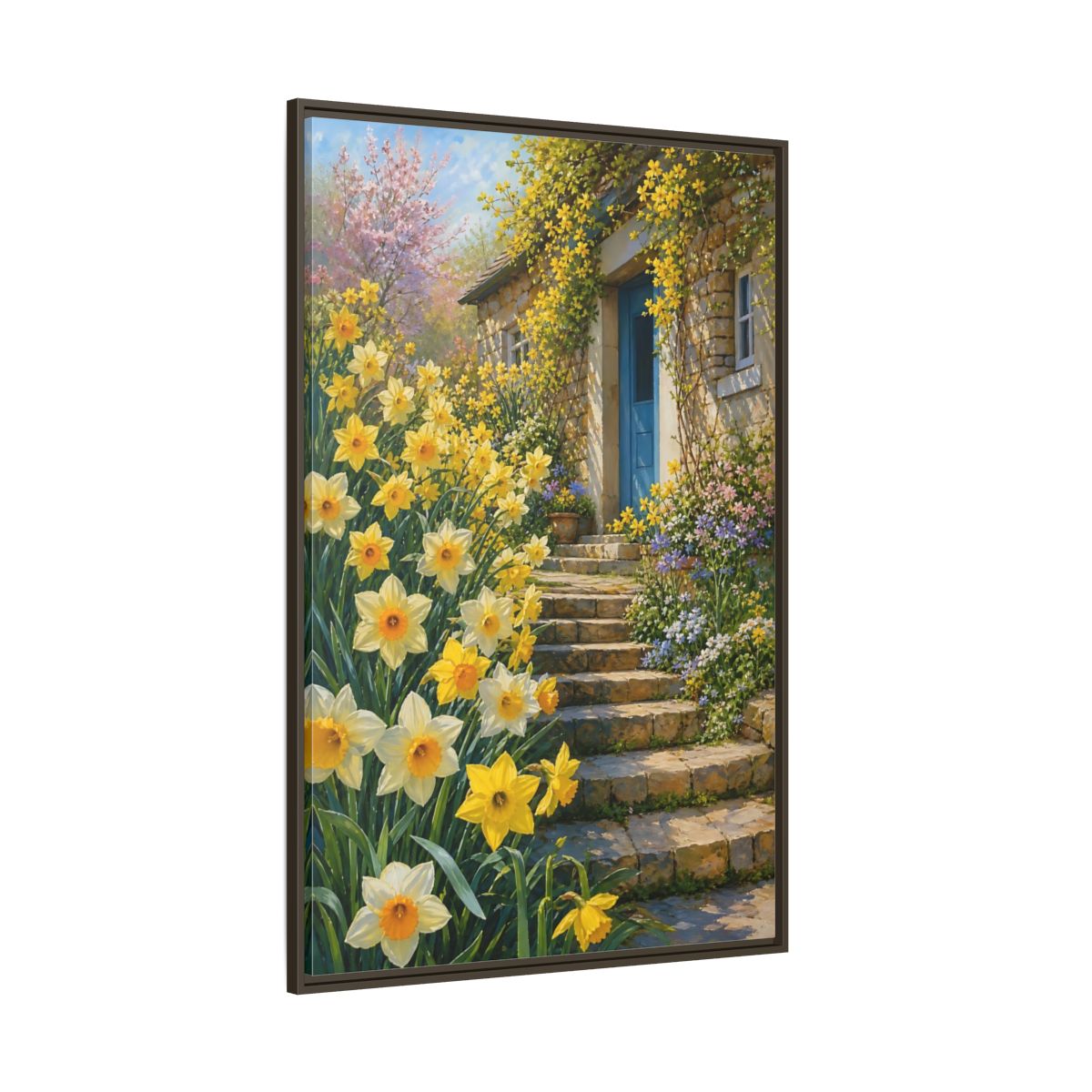 Side Mockup 8. Nature Daffodils Yellow Daffodil Garden shown as stretched canvas wall art