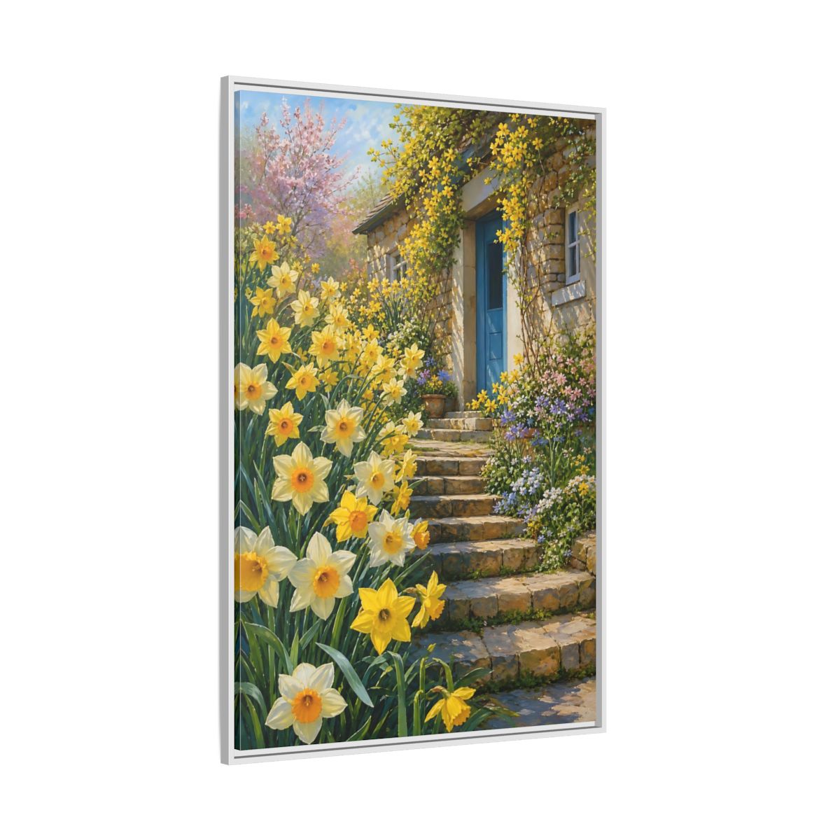 Side Mockup 7. Nature Daffodils Yellow Daffodil Garden shown as stretched canvas wall art