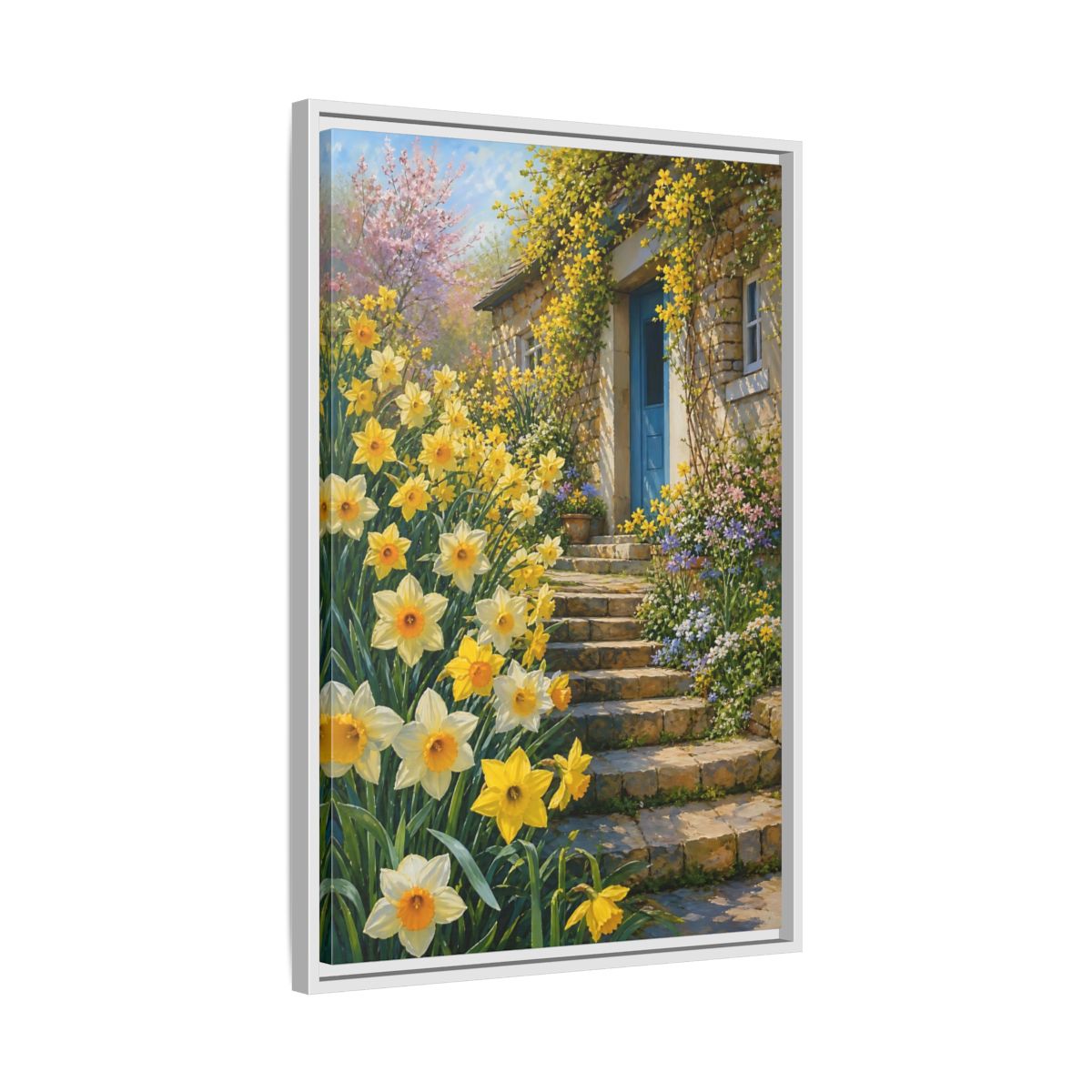 Side Mockup 10. Nature Daffodils Yellow Daffodil Garden shown as stretched canvas wall art