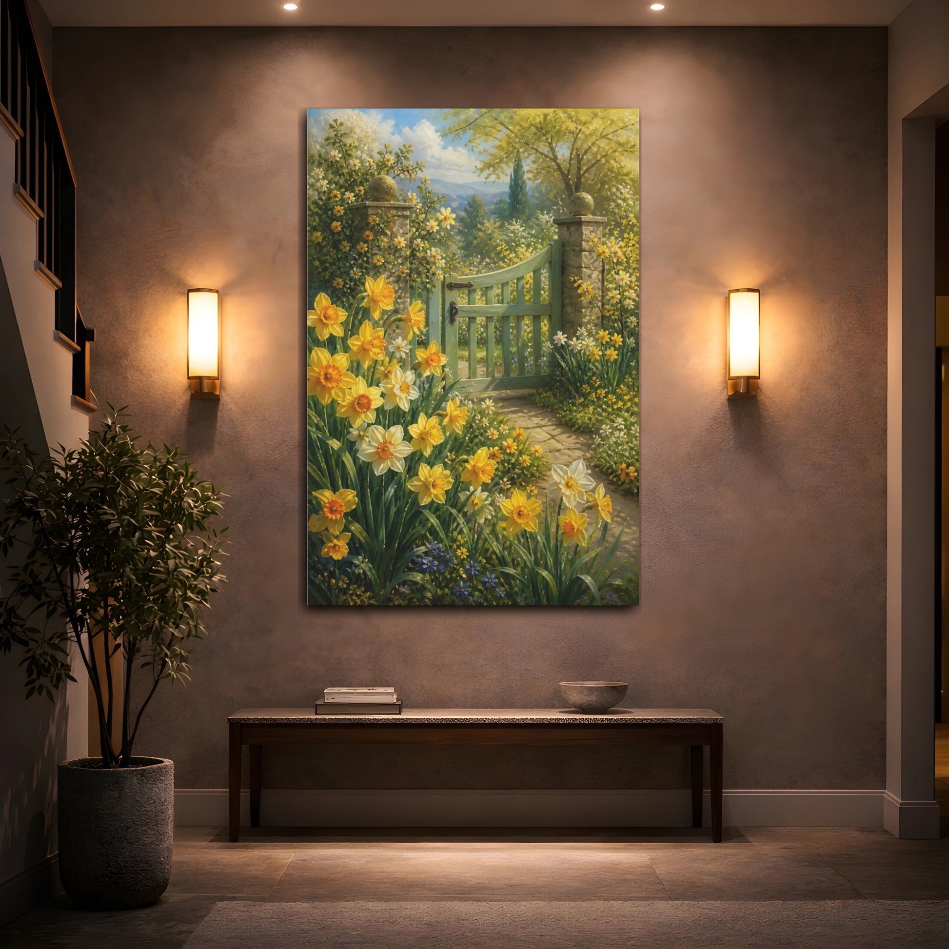 Mockup 2. Nature Daffodils Yellow Garden shown as stretched canvas wall art
