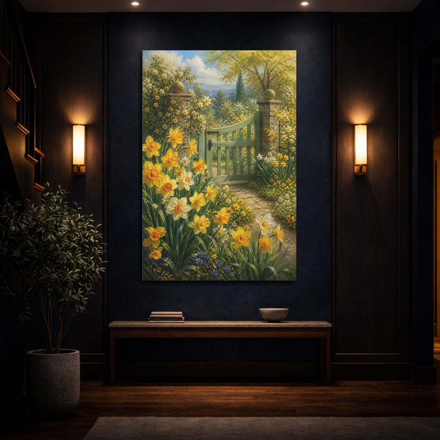 Mockup 4. Nature Daffodils Yellow Garden shown as stretched canvas wall art