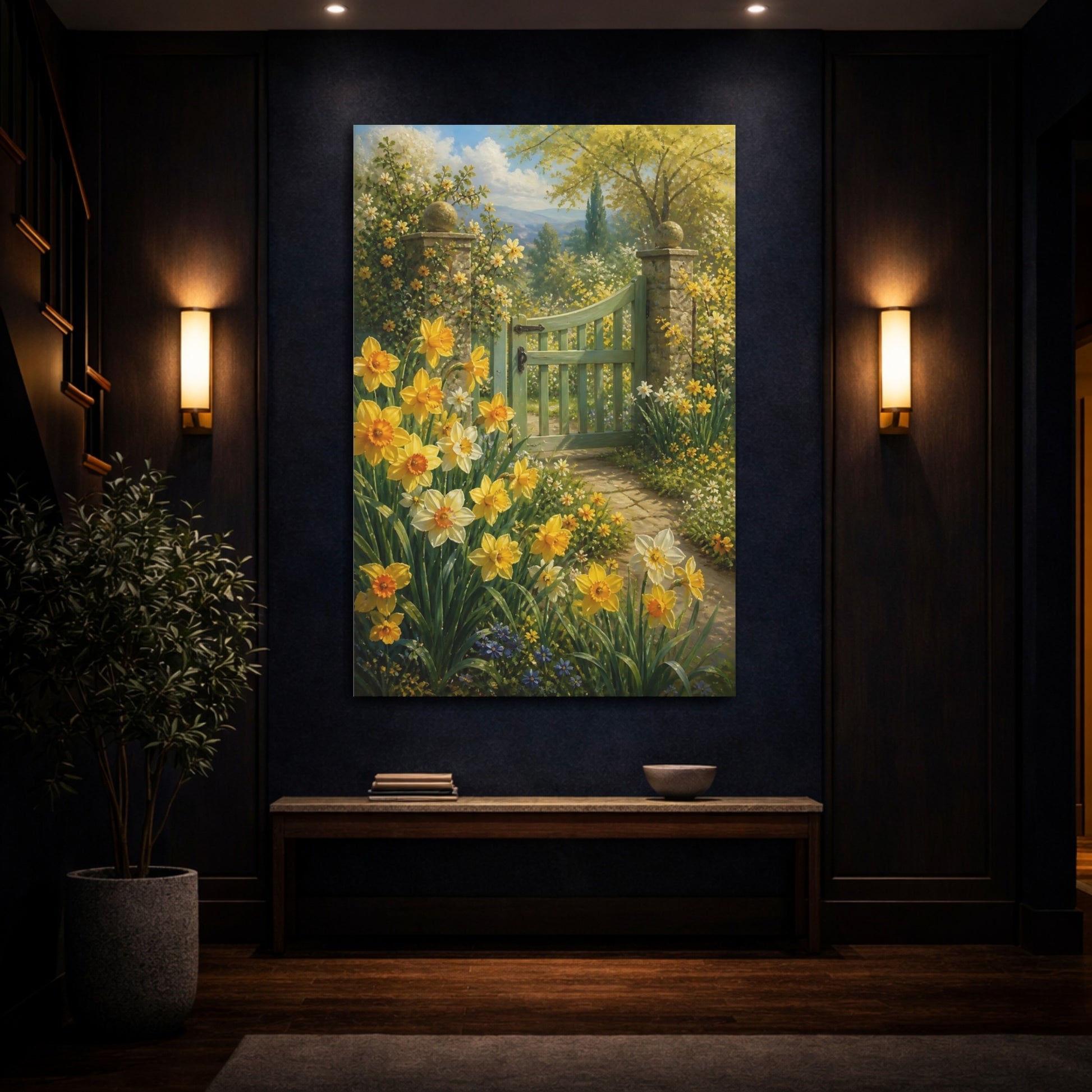 Mockup 4. Nature Daffodils Yellow Garden shown as stretched canvas wall art