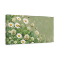Side Mockup 3. Nature Daisies Clover Green And White Floral shown as stretched canvas wall art