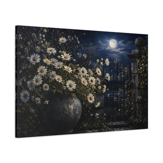Main Mockup. Nature Daisies Moonlit Daisies shown as stretched canvas wall art