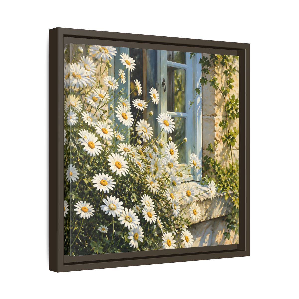 Side Mockup 29. Nature Daisies White Daisies shown as stretched canvas wall art