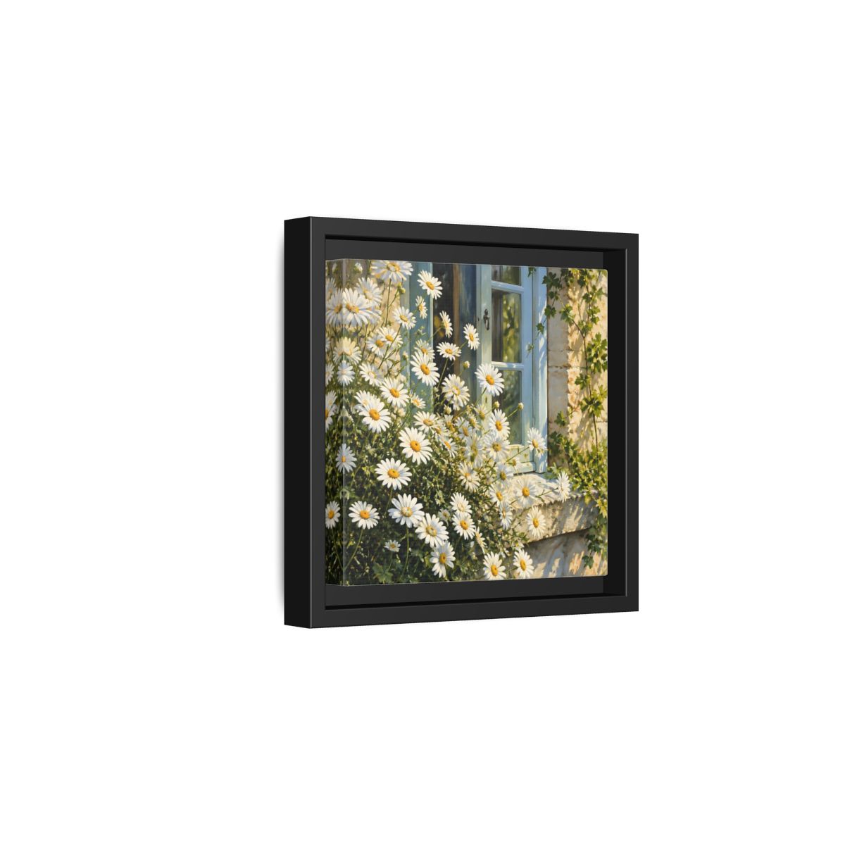 Side Mockup 3. Nature Daisies White Daisies shown as stretched canvas wall art