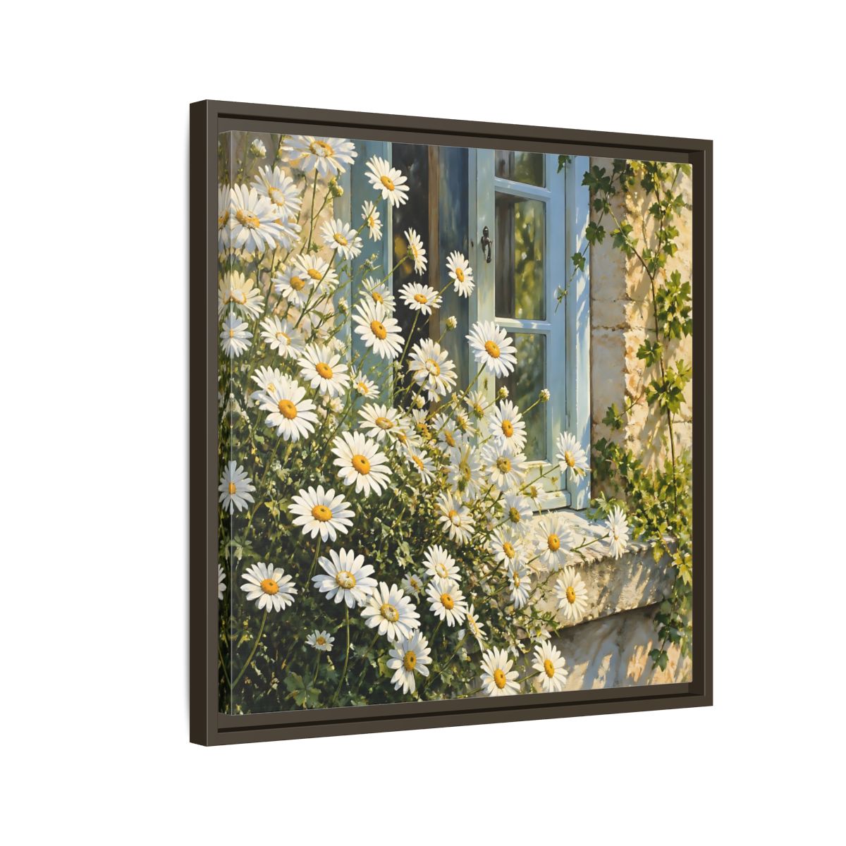 Side Mockup 11. Nature Daisies White Daisies shown as stretched canvas wall art