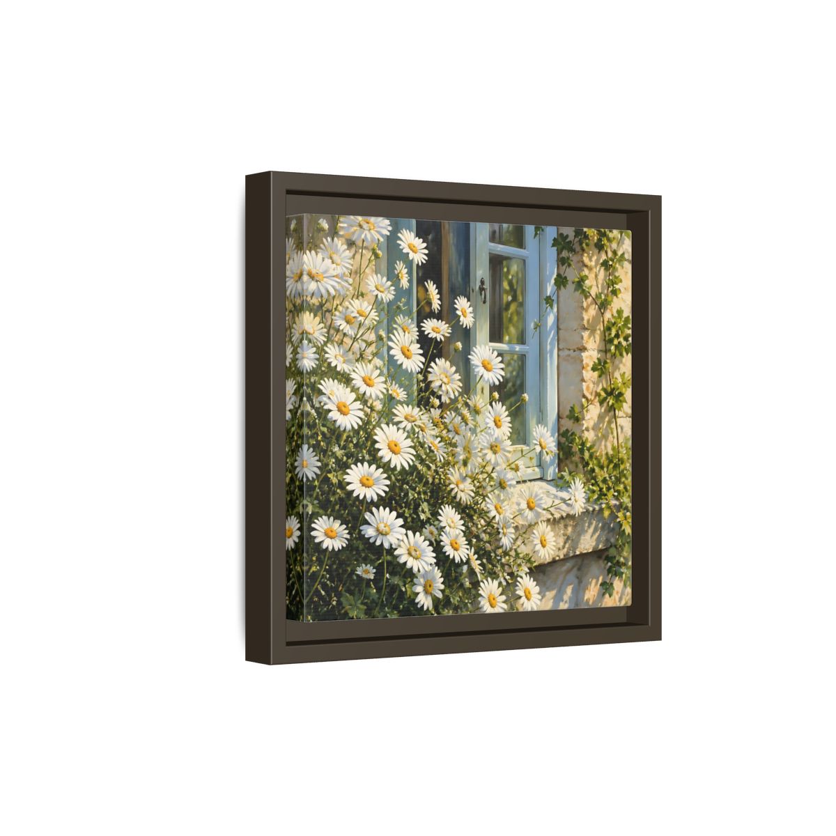 Side Mockup 20. Nature Daisies White Daisies shown as stretched canvas wall art