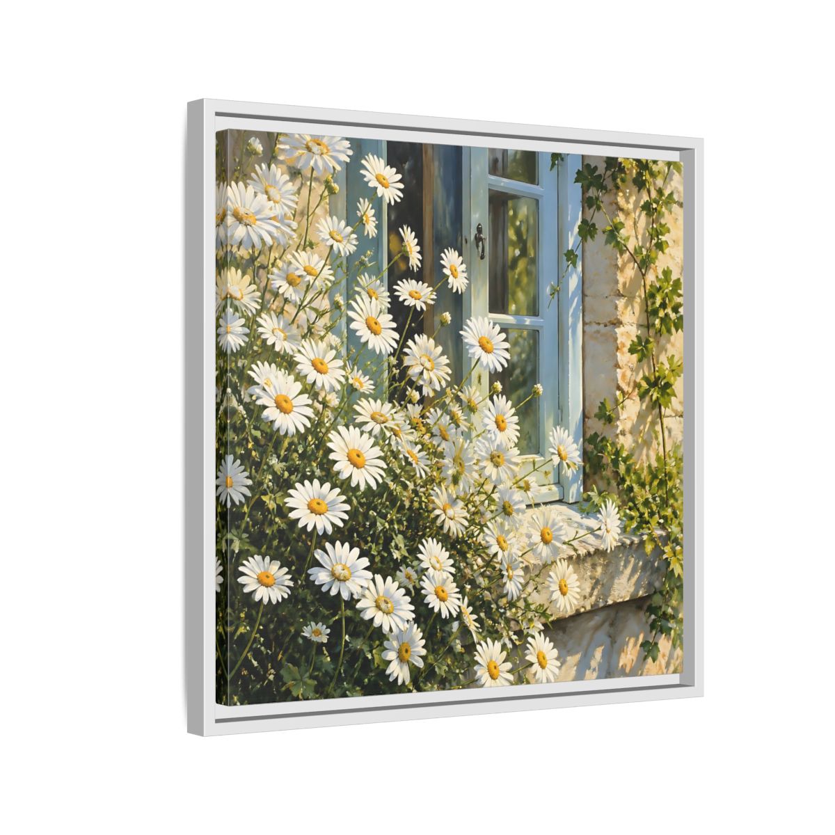 Side Mockup 10. Nature Daisies White Daisies shown as stretched canvas wall art