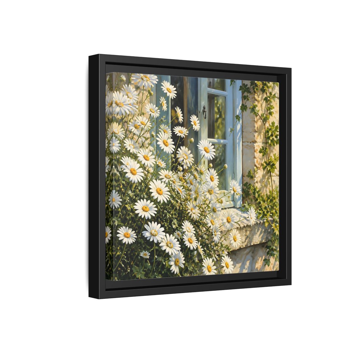Side Mockup 18. Nature Daisies White Daisies shown as stretched canvas wall art