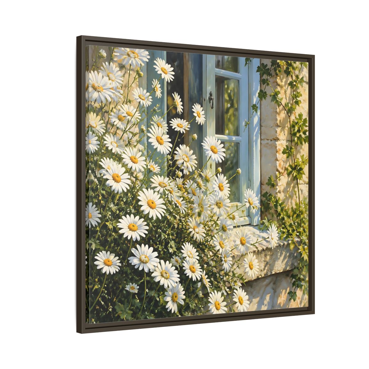 Side Mockup 8. Nature Daisies White Daisies shown as stretched canvas wall art