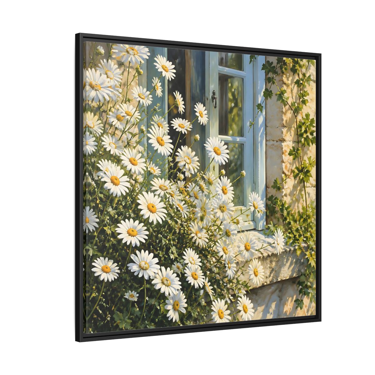 Side Mockup 6. Nature Daisies White Daisies shown as stretched canvas wall art