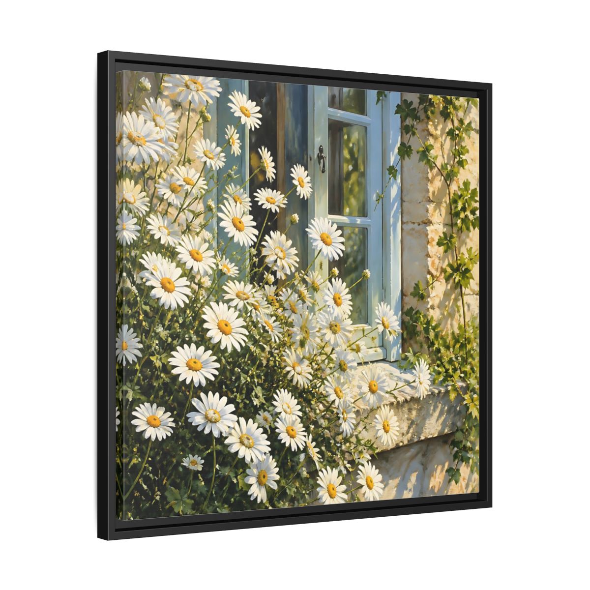 Side Mockup 31. Nature Daisies White Daisies shown as stretched canvas wall art