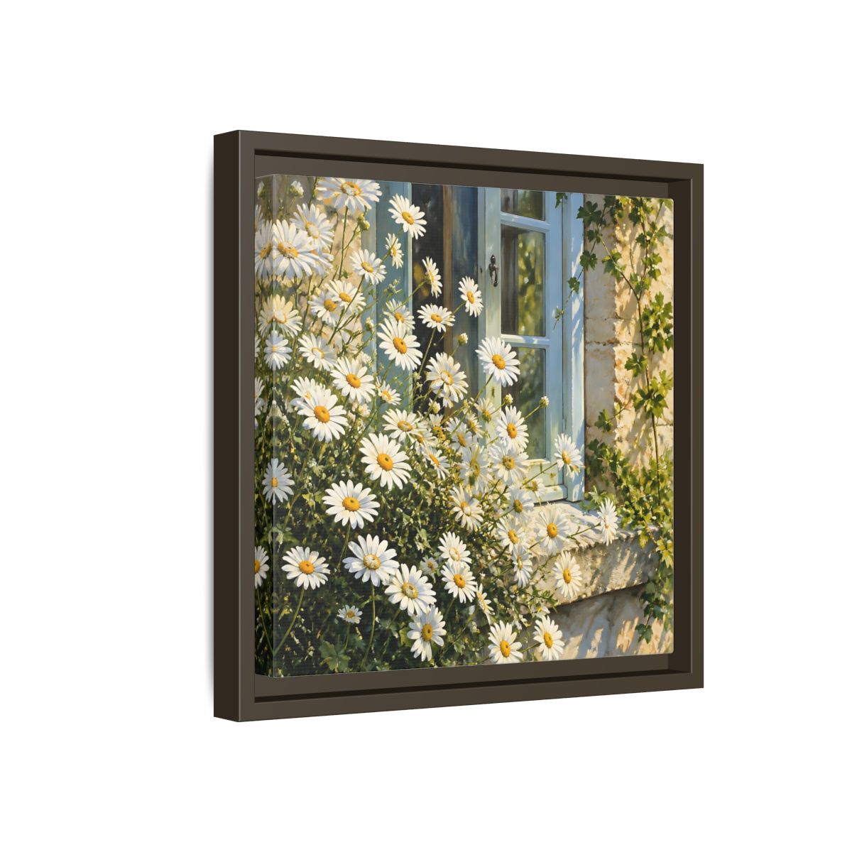 Side Mockup 17. Nature Daisies White Daisies shown as stretched canvas wall art