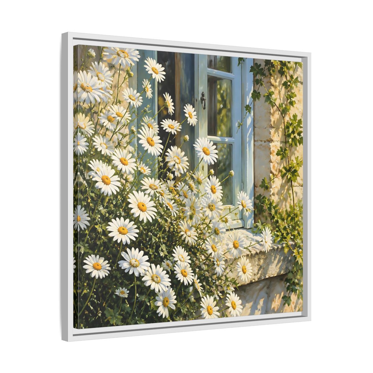 Side Mockup 26. Nature Daisies White Daisies shown as stretched canvas wall art