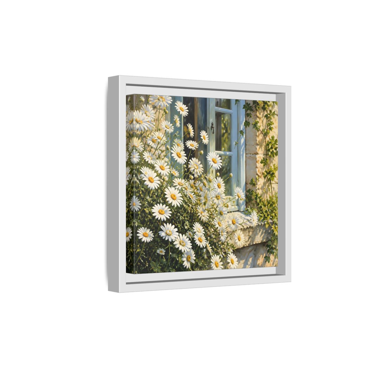 Side Mockup 19. Nature Daisies White Daisies shown as stretched canvas wall art