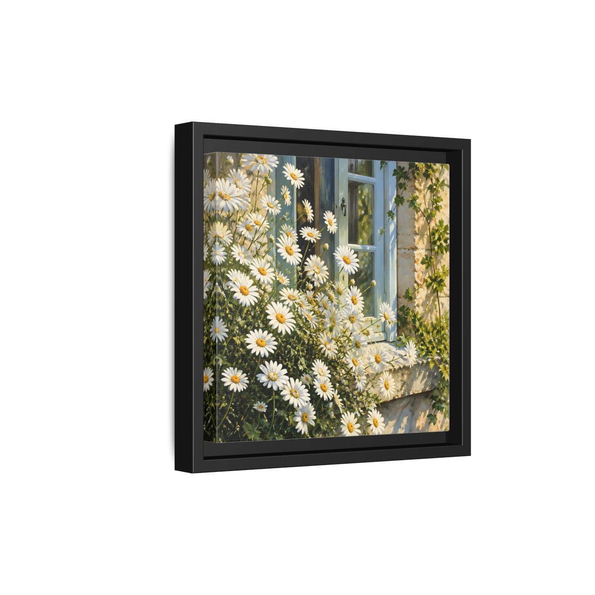 Side Mockup 21. Nature Daisies White Daisies shown as stretched canvas wall art