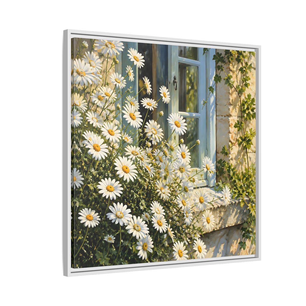 Side Mockup 7. Nature Daisies White Daisies shown as stretched canvas wall art