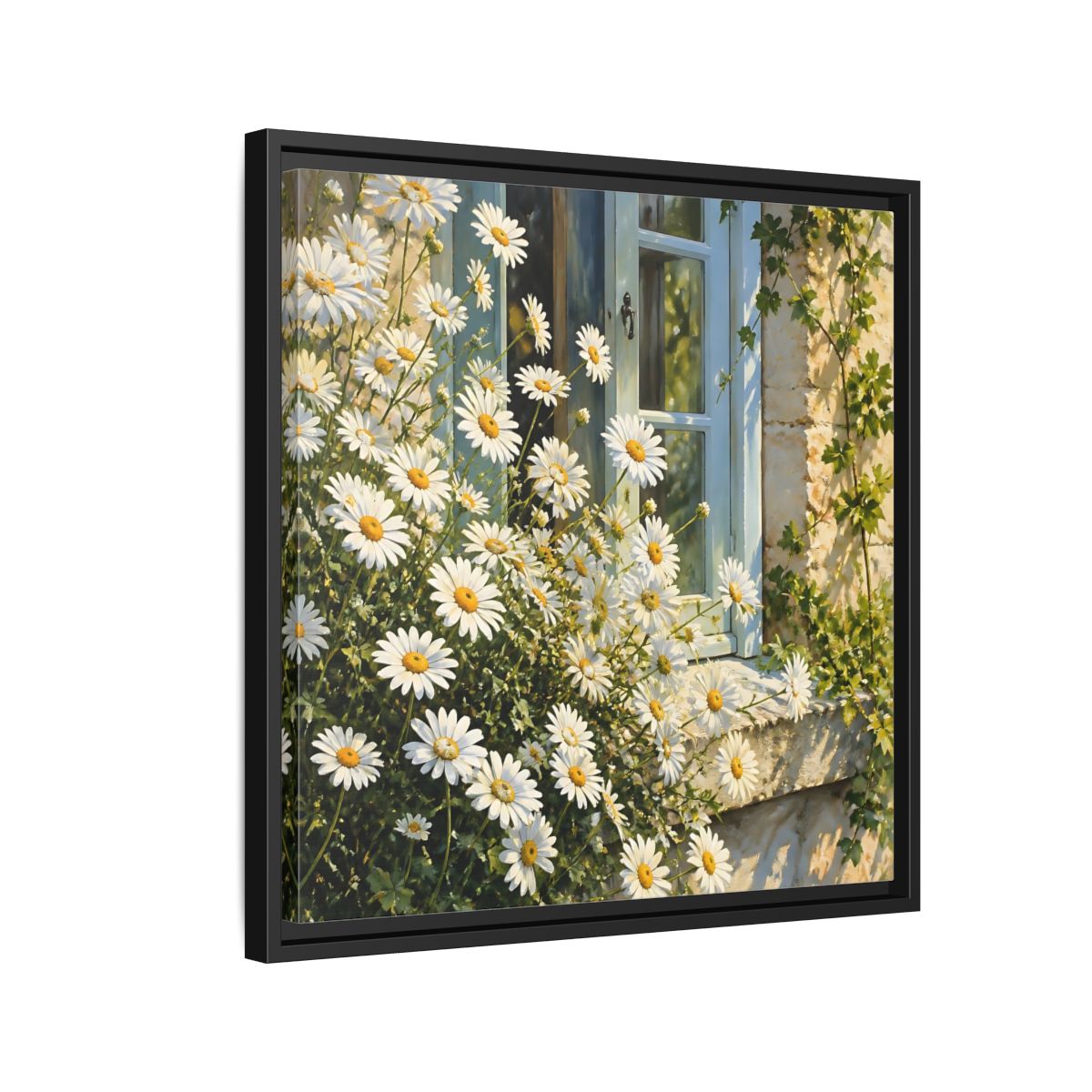 Side Mockup 12. Nature Daisies White Daisies shown as stretched canvas wall art