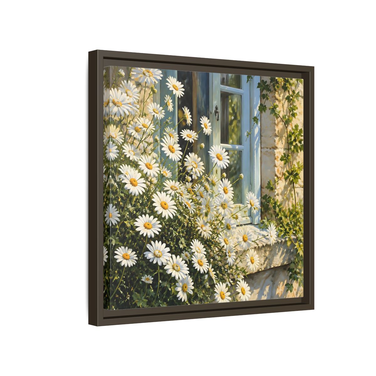 Side Mockup 14. Nature Daisies White Daisies shown as stretched canvas wall art