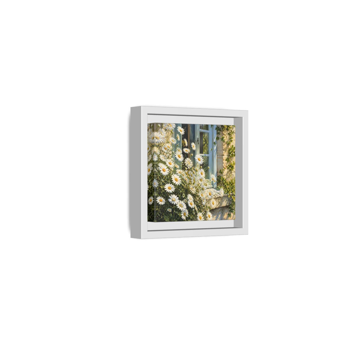 Side Mockup 22. Nature Daisies White Daisies shown as stretched canvas wall art