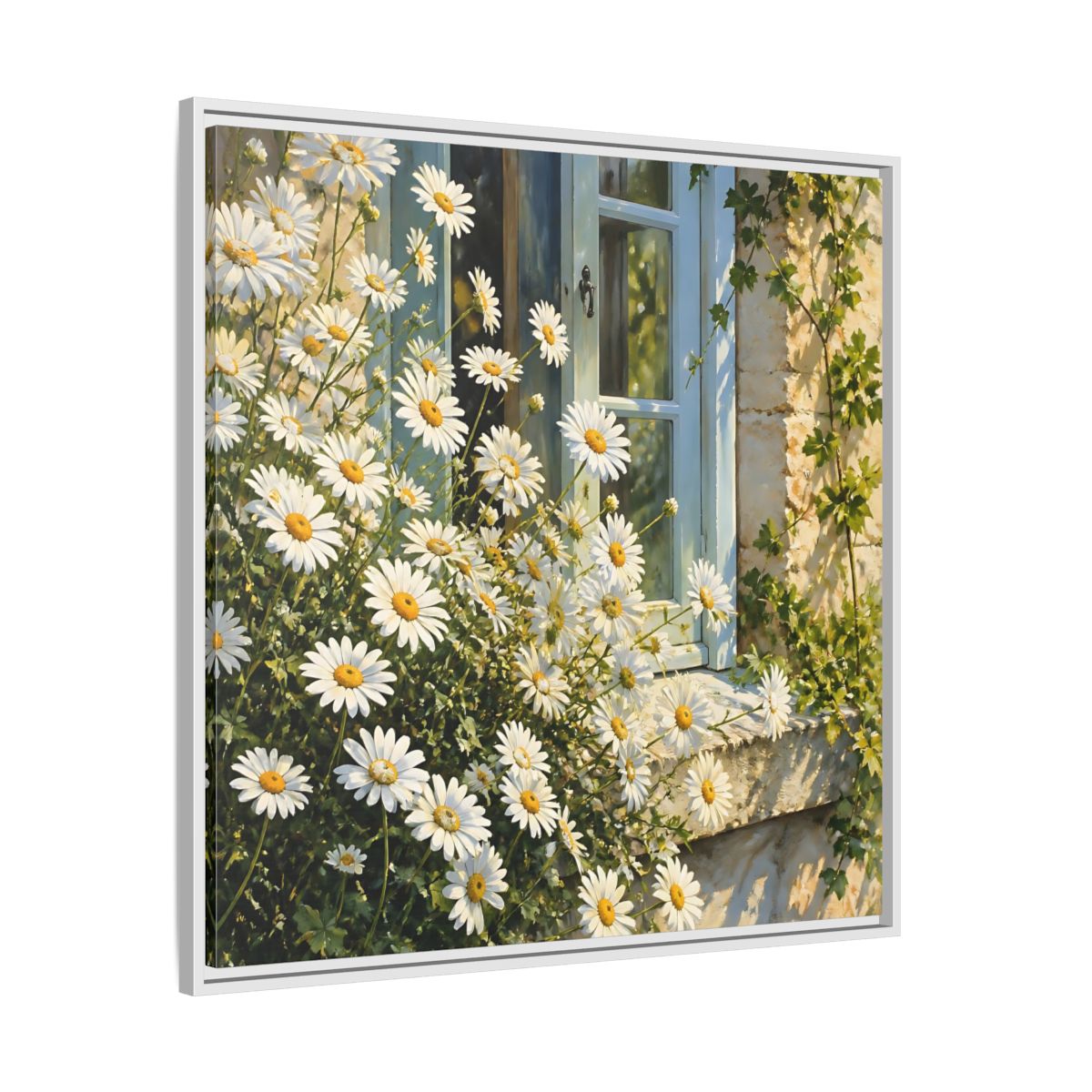 Side Mockup 25. Nature Daisies White Daisies shown as stretched canvas wall art