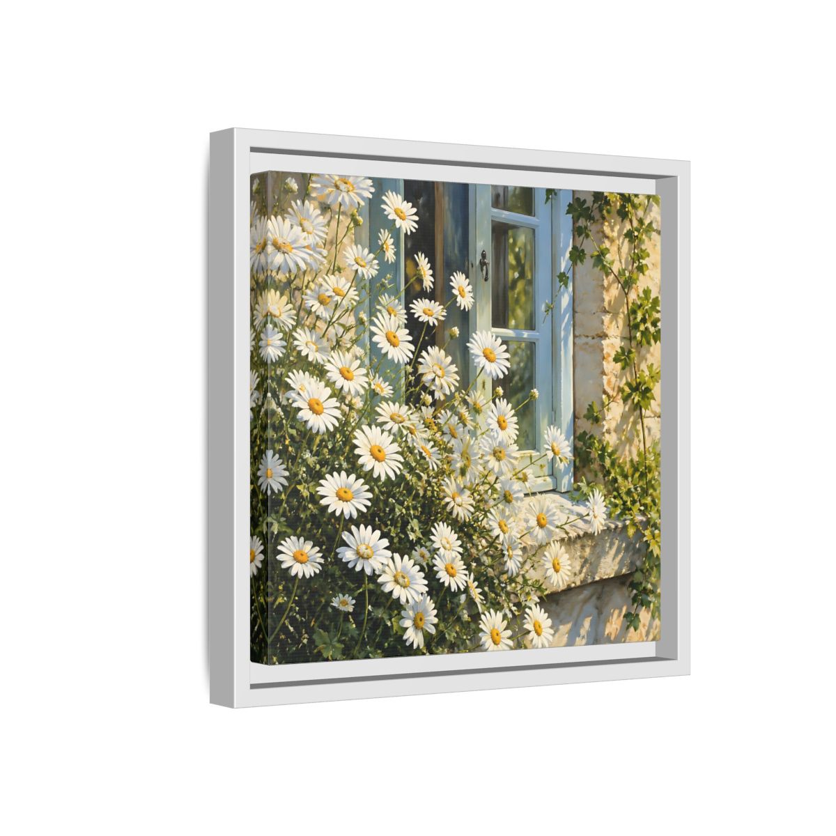 Side Mockup 16. Nature Daisies White Daisies shown as stretched canvas wall art