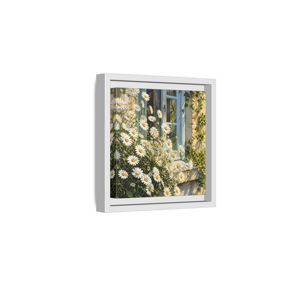 Side Mockup 1. Nature Daisies White Daisies shown as stretched canvas wall art