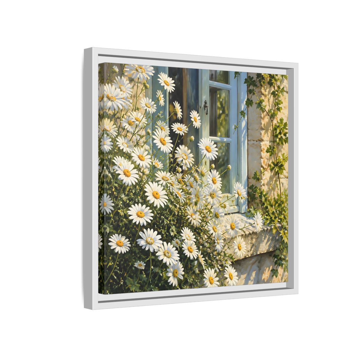 Side Mockup 13. Nature Daisies White Daisies shown as stretched canvas wall art