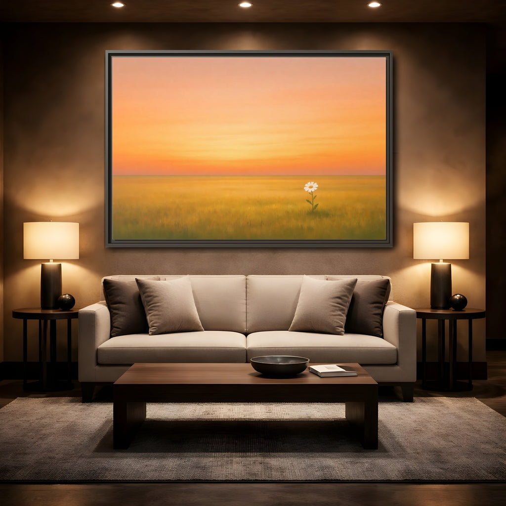 Mockup 2. Nature Daisy Orange Sky Daisy shown as stretched canvas wall art