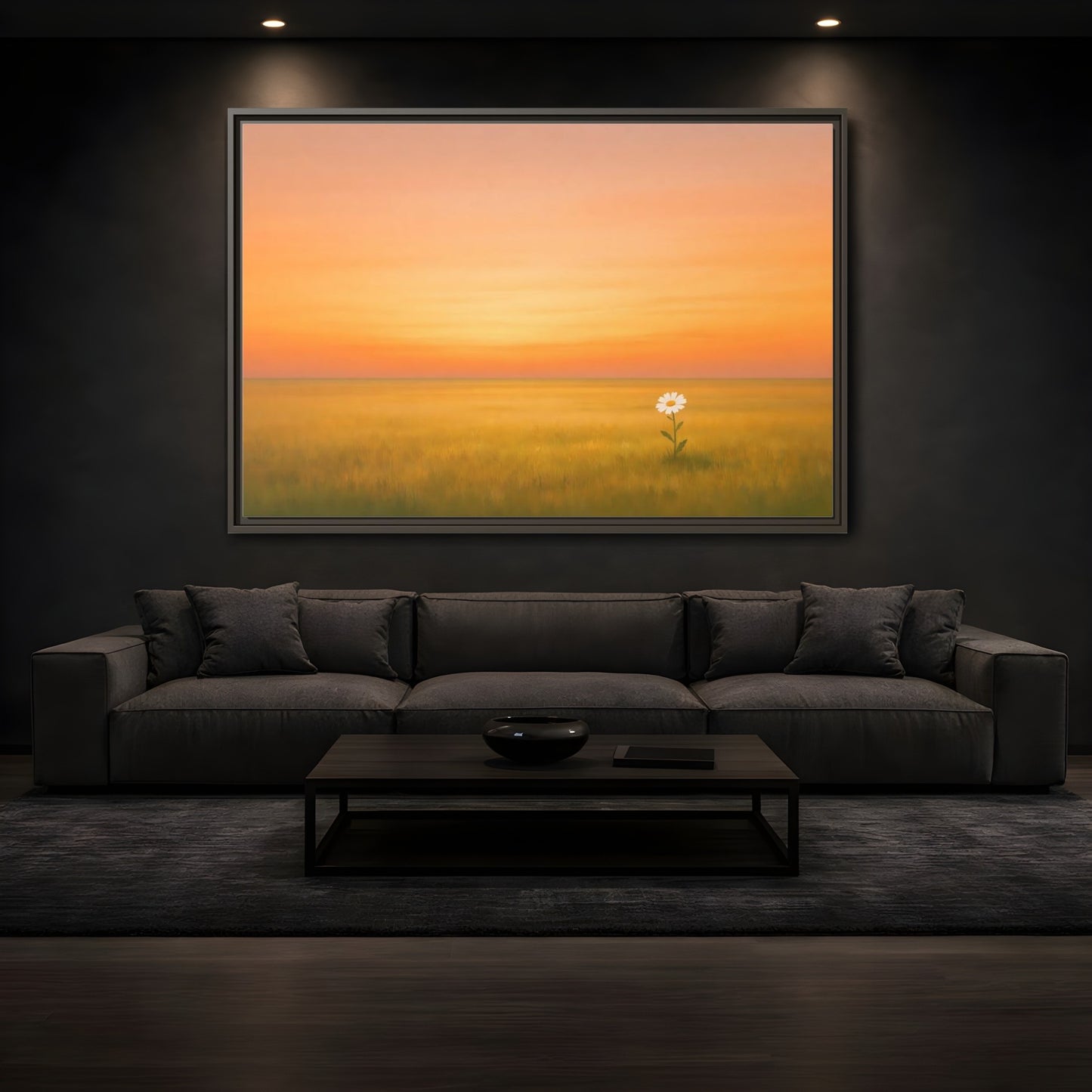 Mockup 3. Nature Daisy Orange Sky Daisy shown as stretched canvas wall art