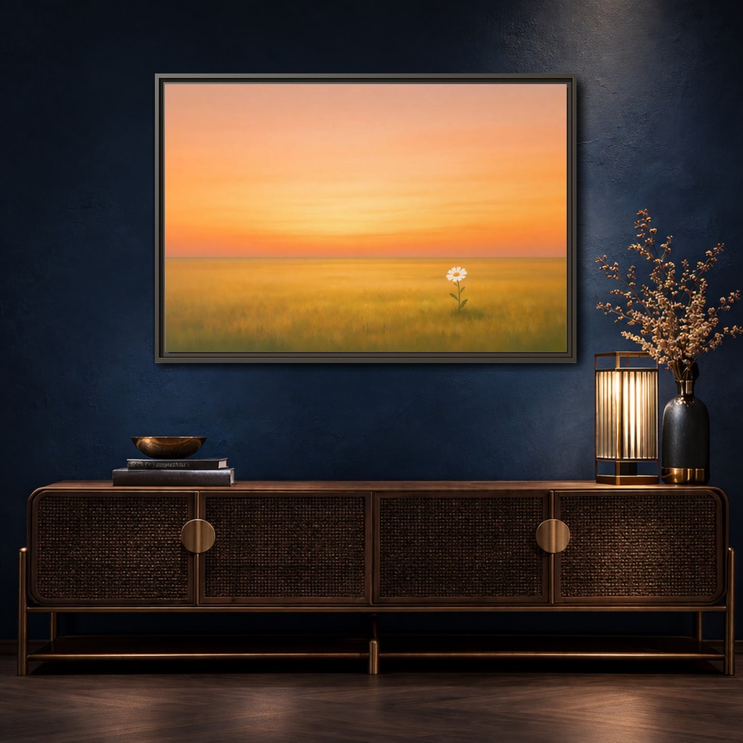 Mockup 4. Nature Daisy Orange Sky Daisy shown as stretched canvas wall art