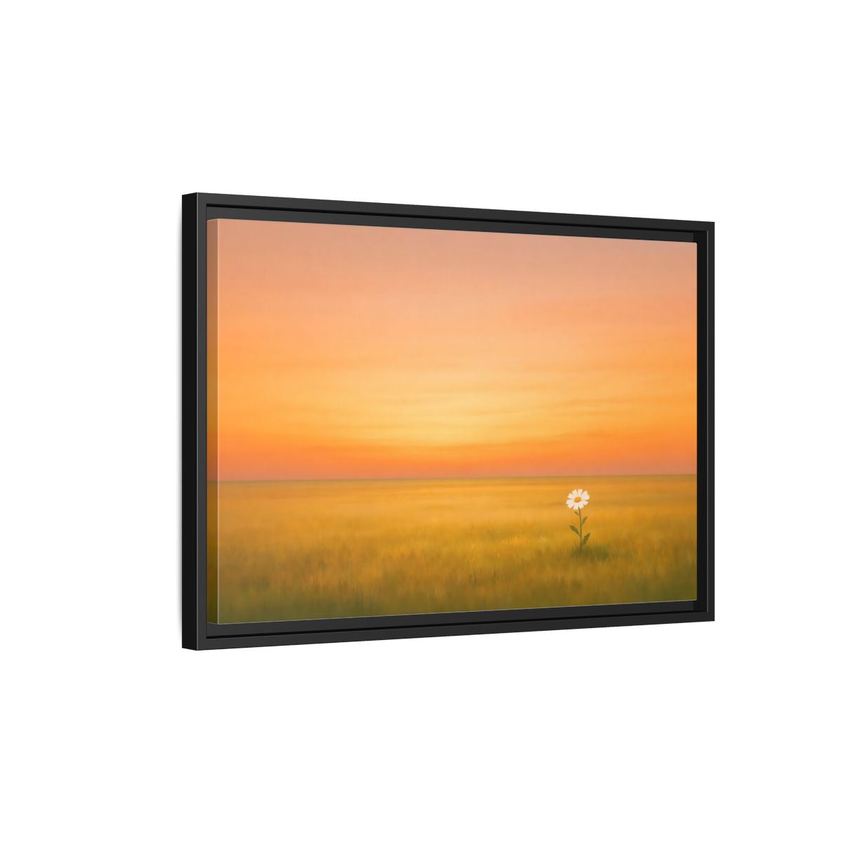 Side Mockup 3. Nature Daisy Orange Sky Daisy shown as stretched canvas wall art