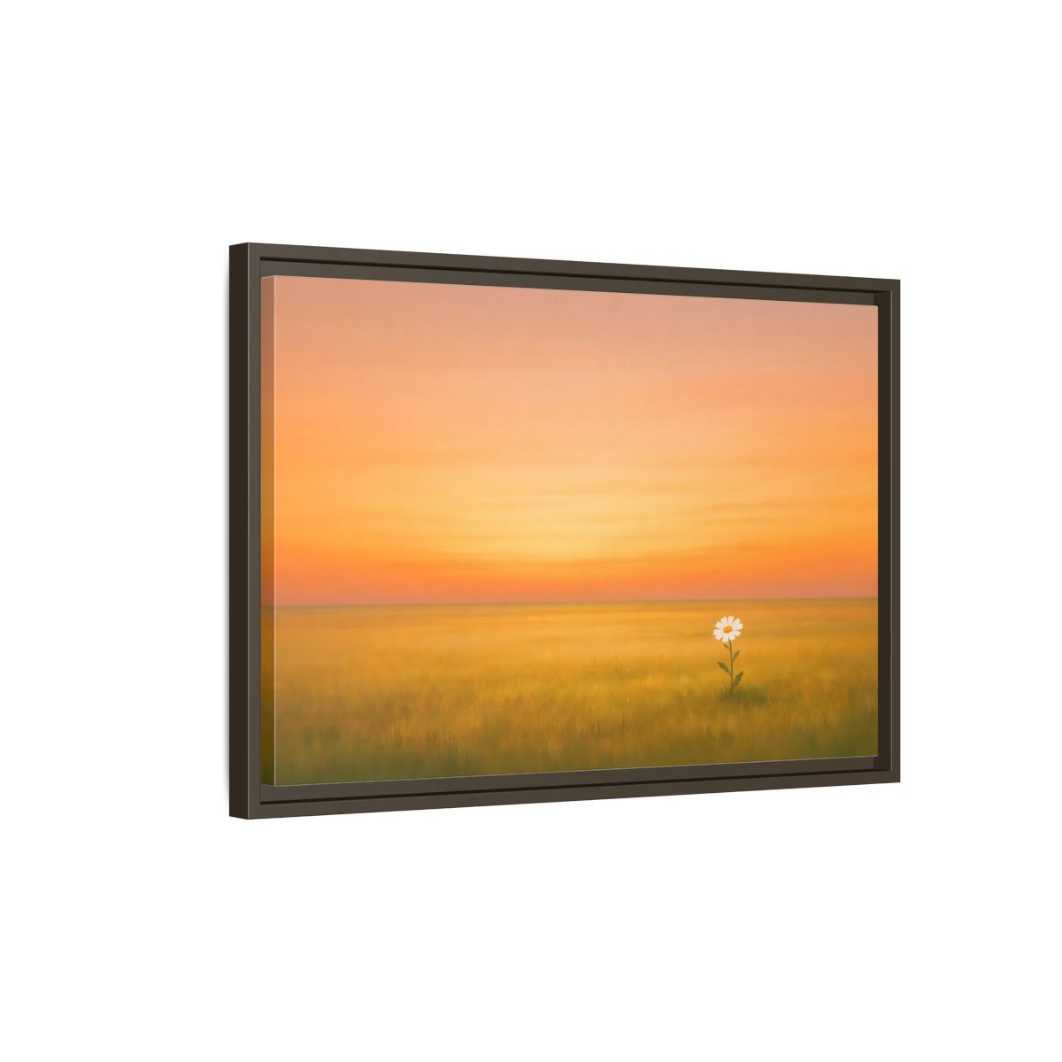 Side Mockup 2. Nature Daisy Orange Sky Daisy shown as stretched canvas wall art
