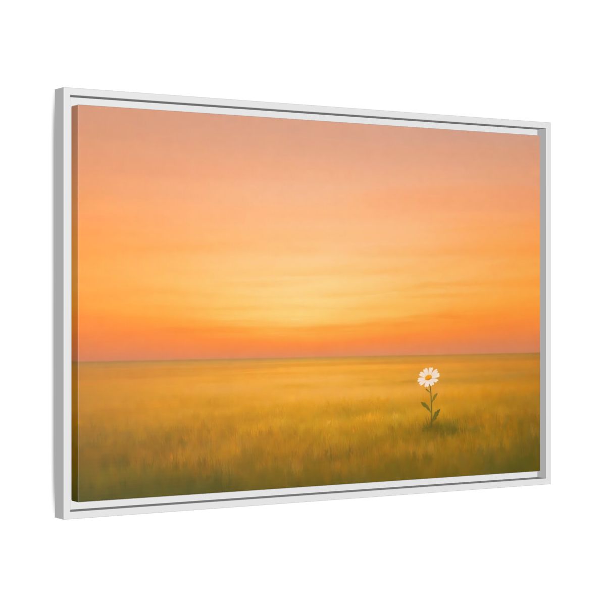 Side Mockup 9. Nature Daisy Orange Sky Daisy shown as stretched canvas wall art