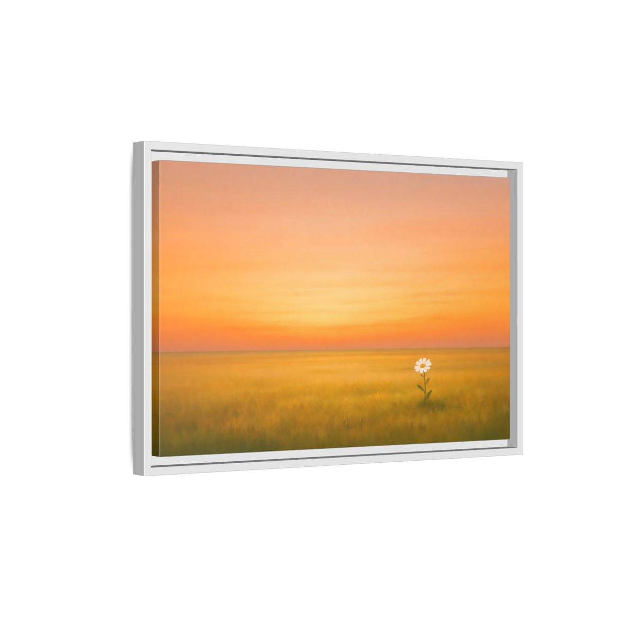 Side Mockup 1. Nature Daisy Orange Sky Daisy shown as stretched canvas wall art