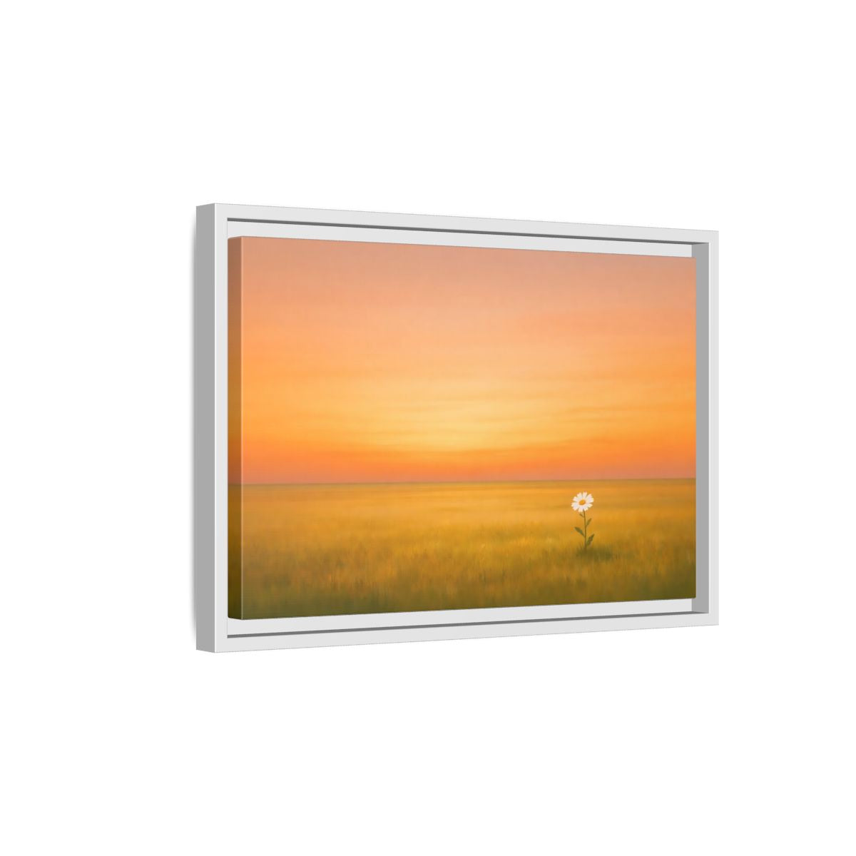 Side Mockup 4. Nature Daisy Orange Sky Daisy shown as stretched canvas wall art