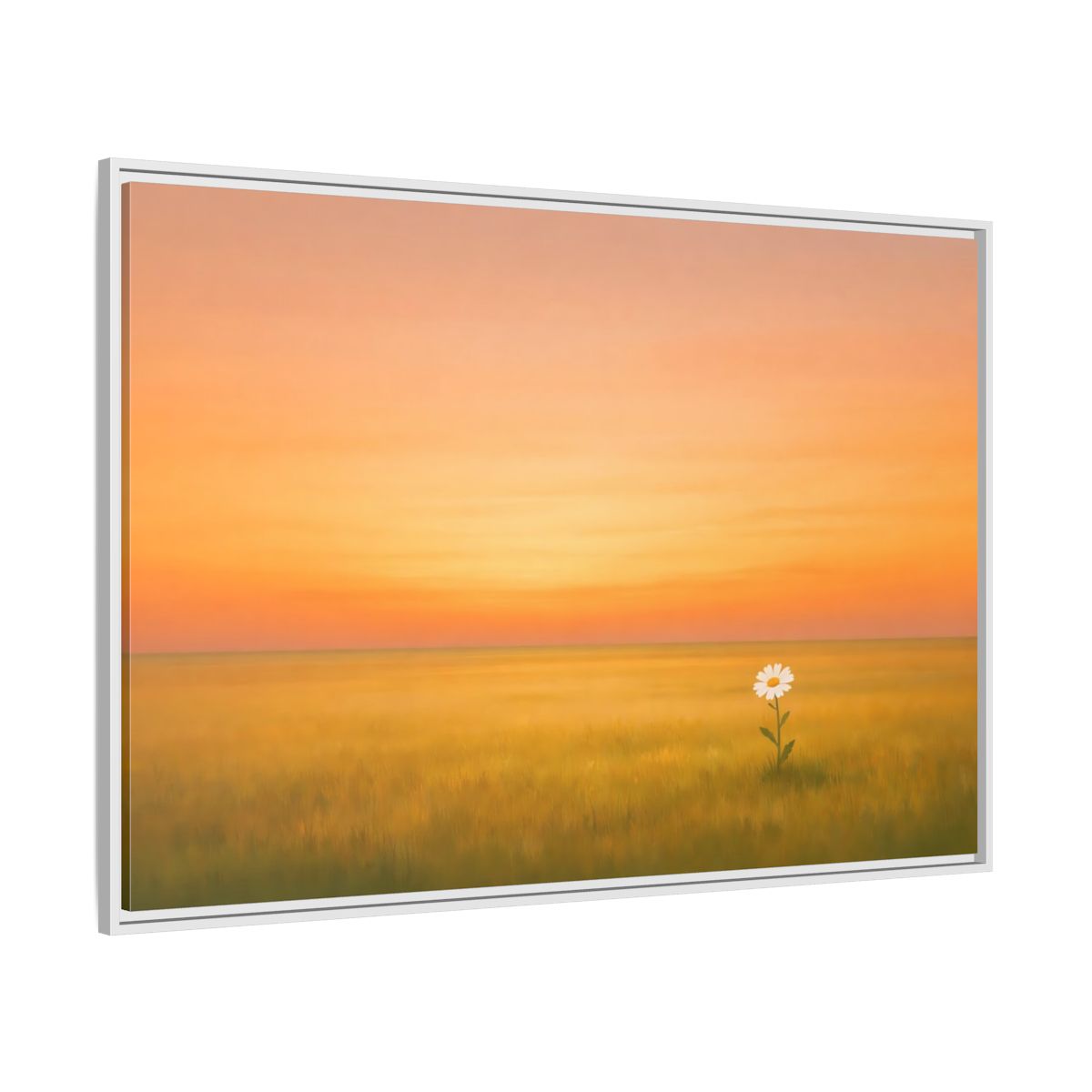 Side Mockup 7. Nature Daisy Orange Sky Daisy shown as stretched canvas wall art