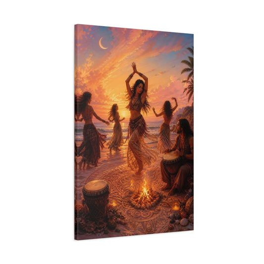 Main Mockup. Nature Dancers Sunset Beach Dance shown as canvas print