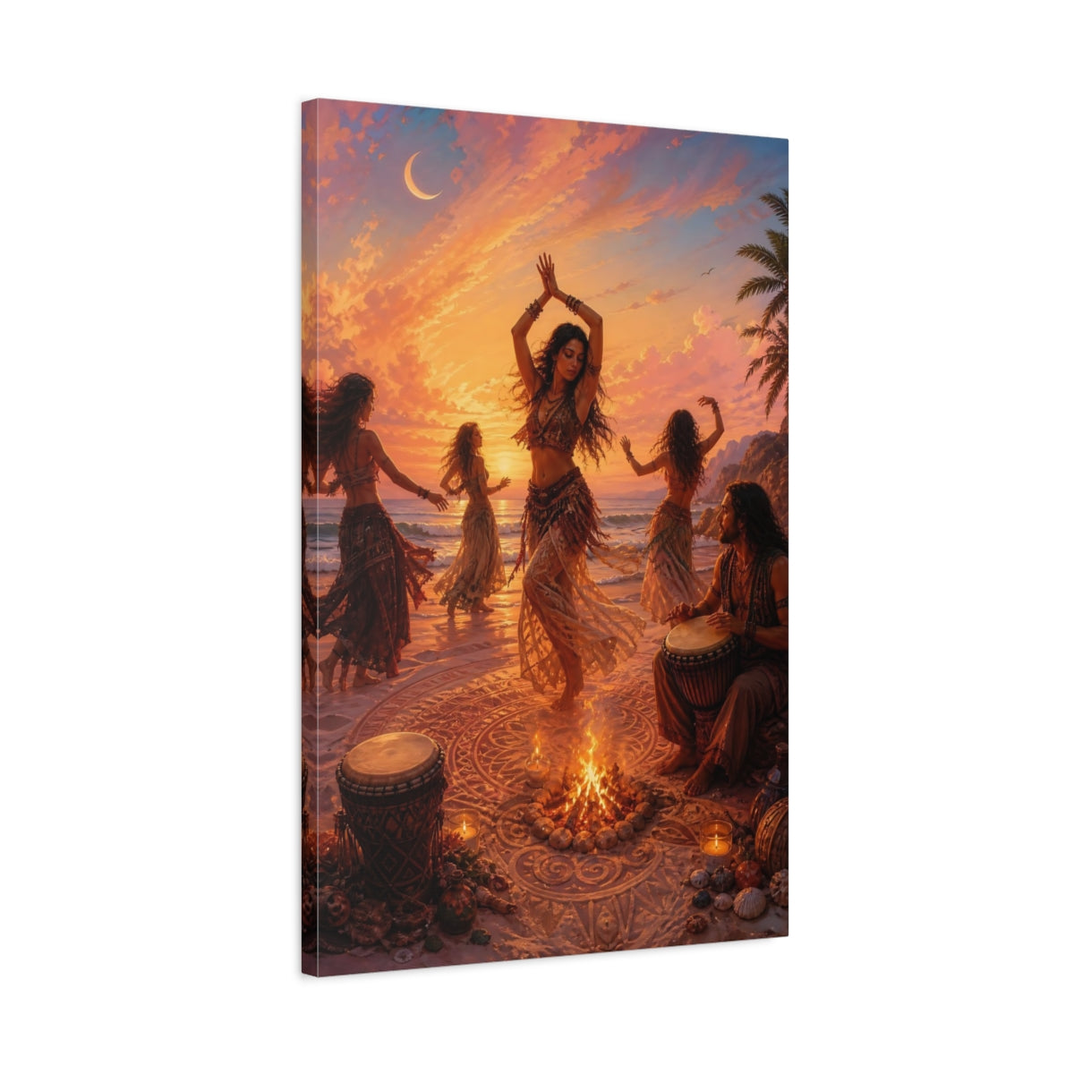 Side Mockup 2. Nature Dancers Sunset Beach Dance shown as canvas print