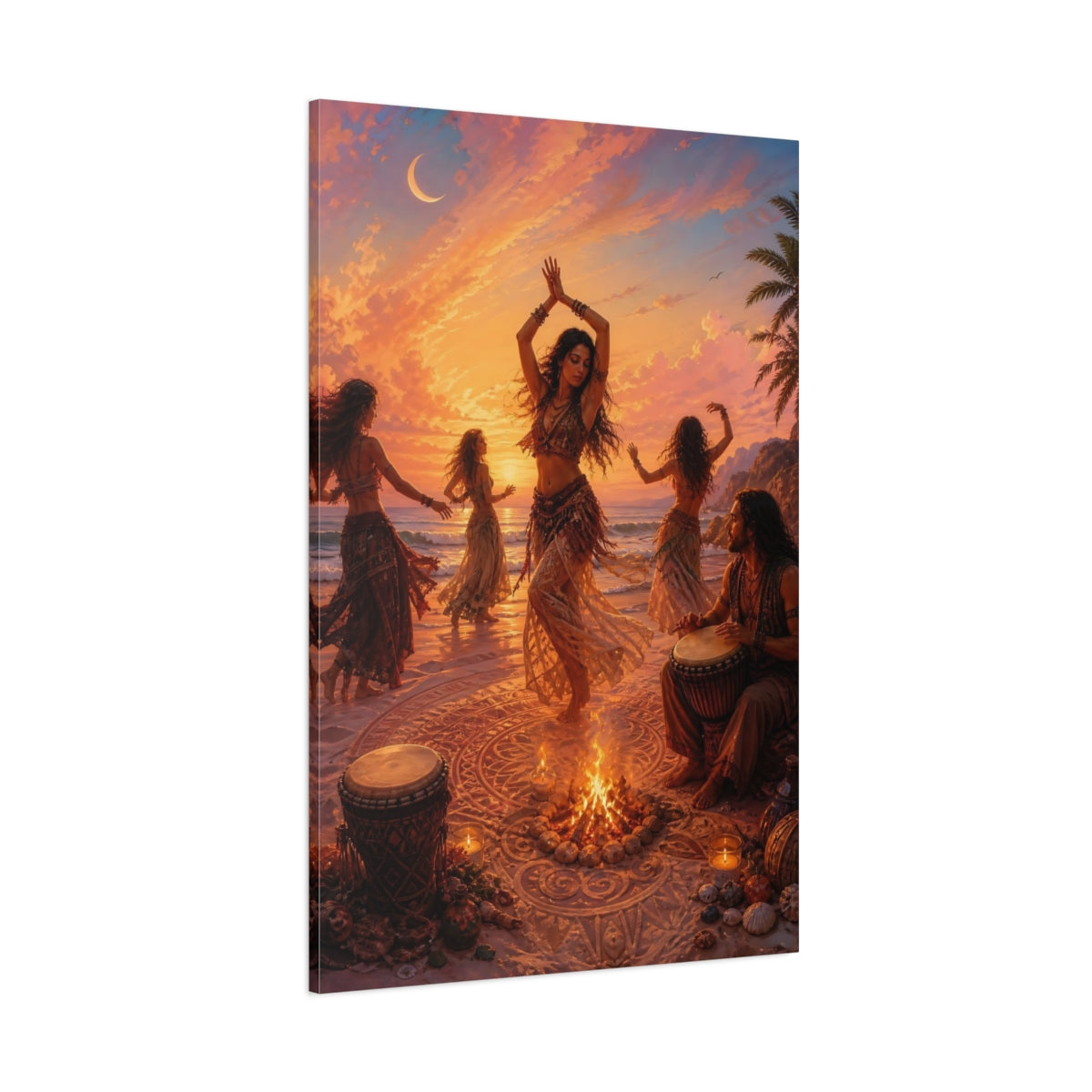 Side Mockup 1. Nature Dancers Sunset Beach Dance shown as canvas print