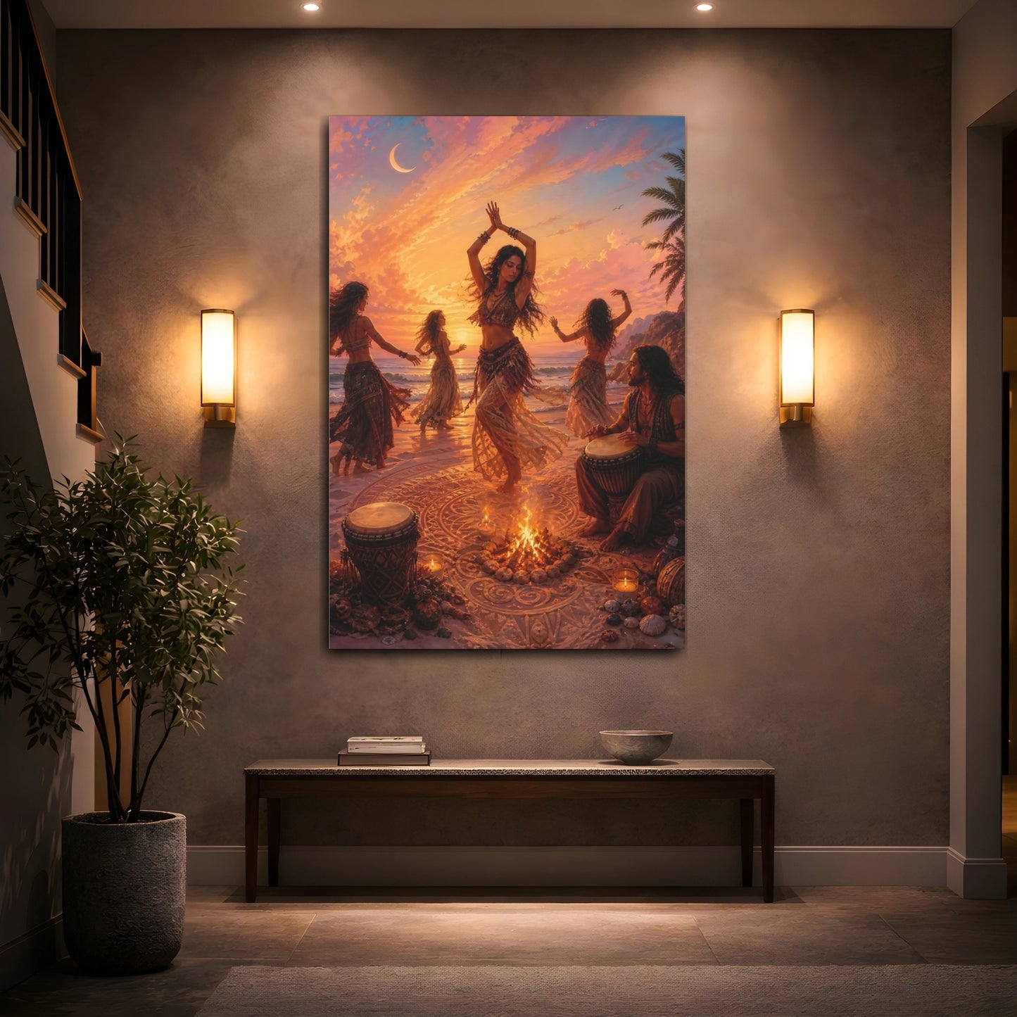 Mockup 2. Nature Dancers Sunset Beach Dance shown as canvas print