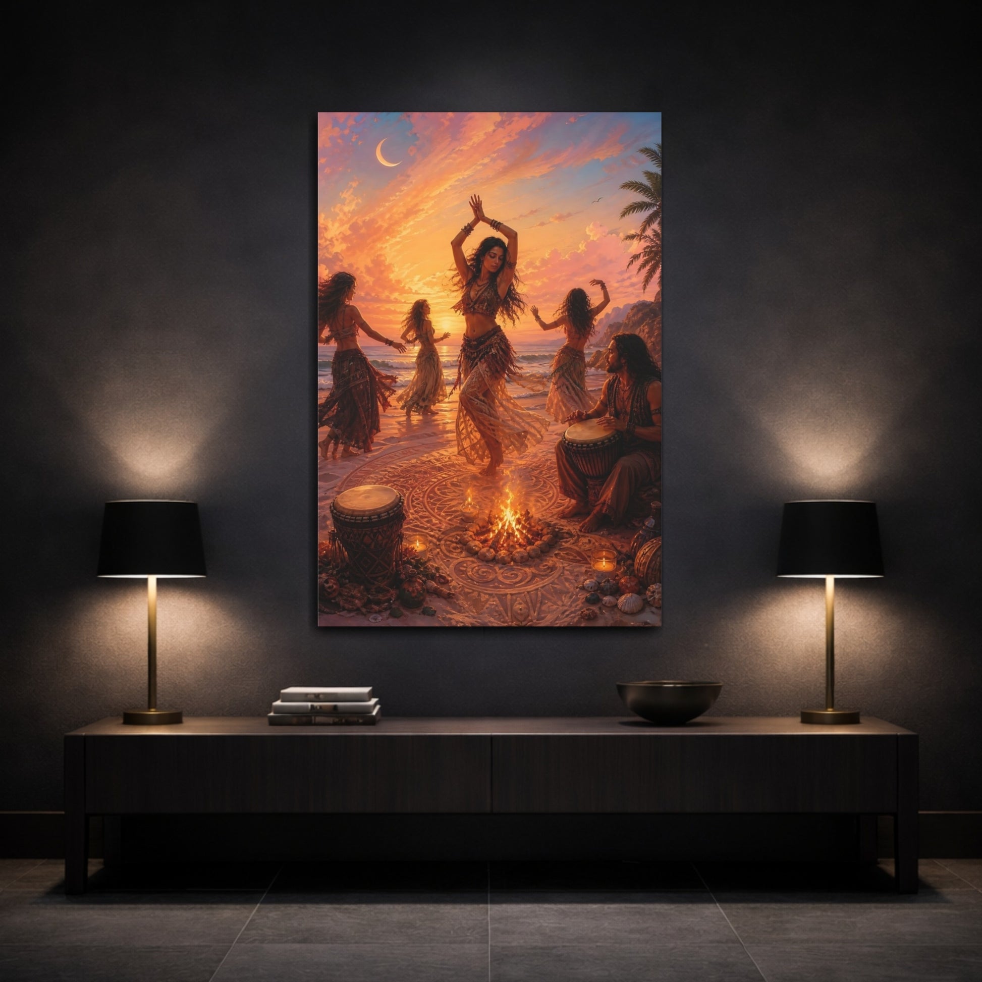 Mockup 3. Nature Dancers Sunset Beach Dance shown as canvas print