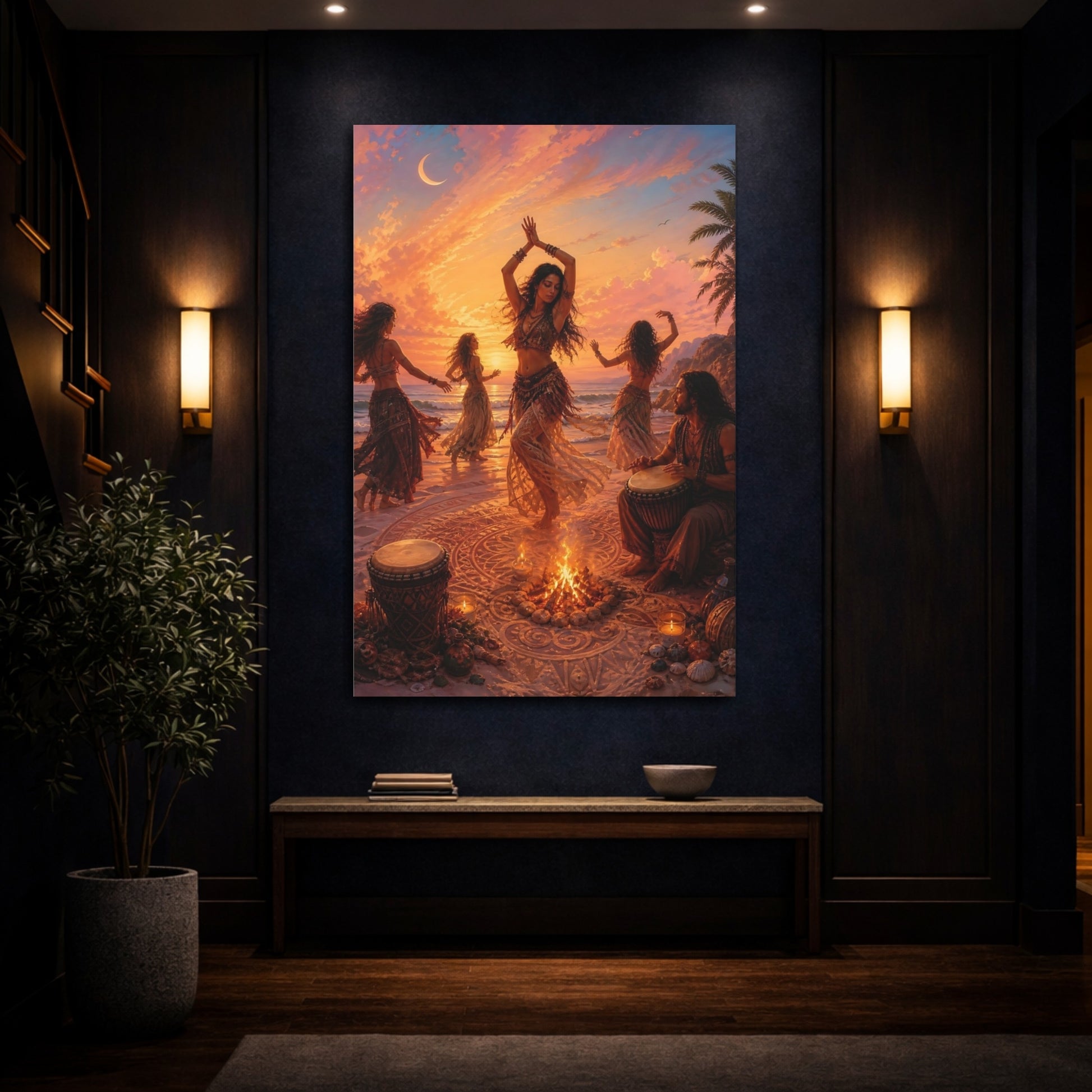 Mockup 4. Nature Dancers Sunset Beach Dance shown as canvas print