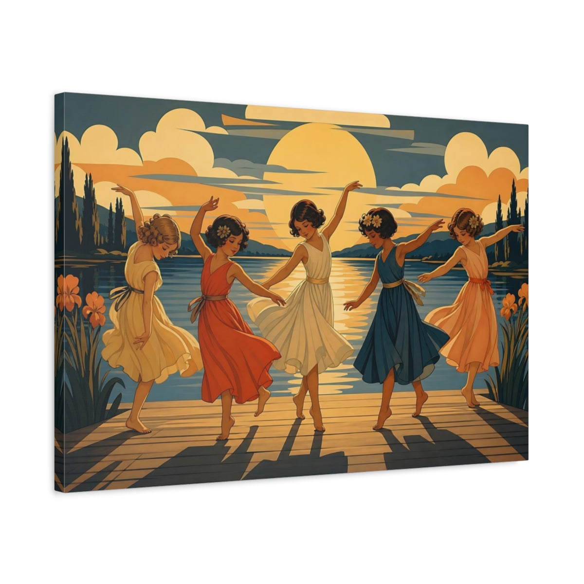 Side Mockup 2. Nature Dancing Girls Sunset Dance shown as canvas print