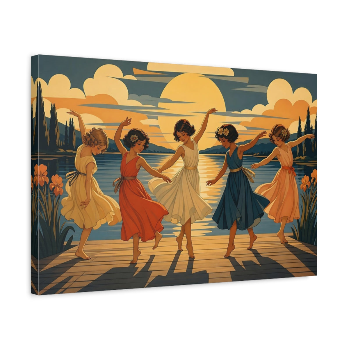 Side Mockup 3. Nature Dancing Girls Sunset Dance shown as canvas print