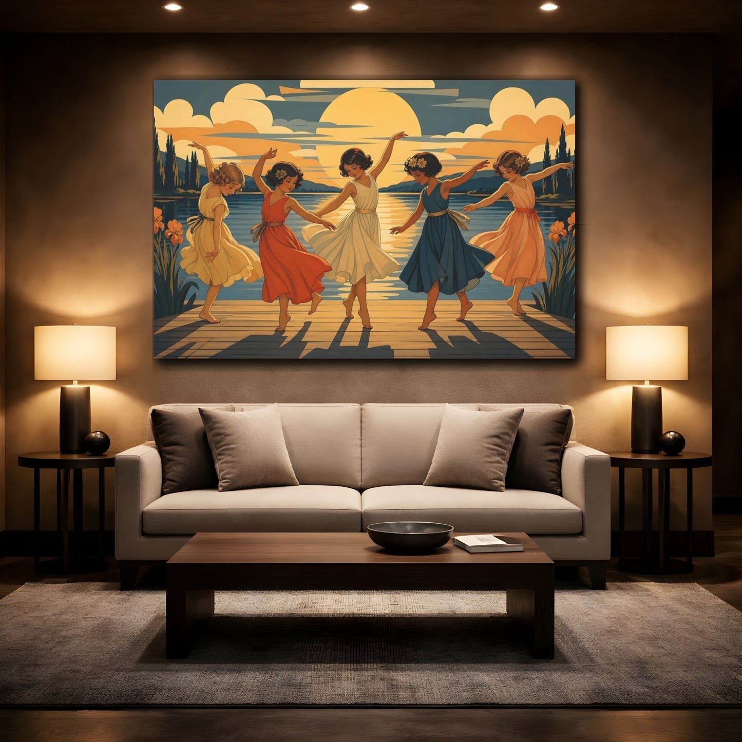 Mockup 2. Nature Dancing Girls Sunset Dance shown as canvas print