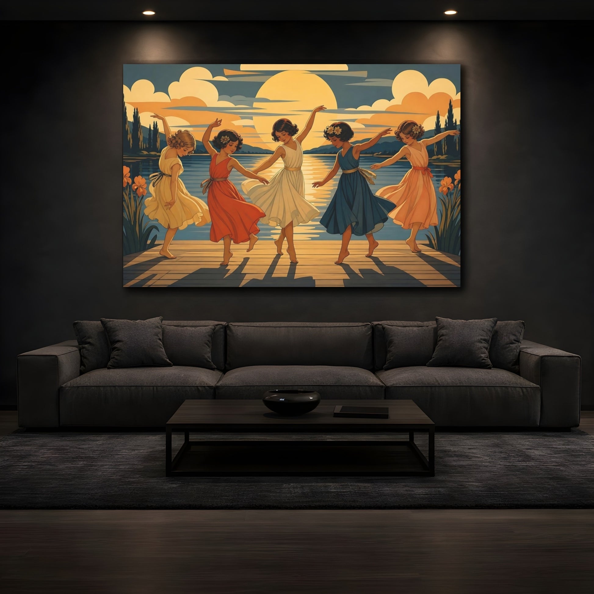 Mockup 3. Nature Dancing Girls Sunset Dance shown as canvas print