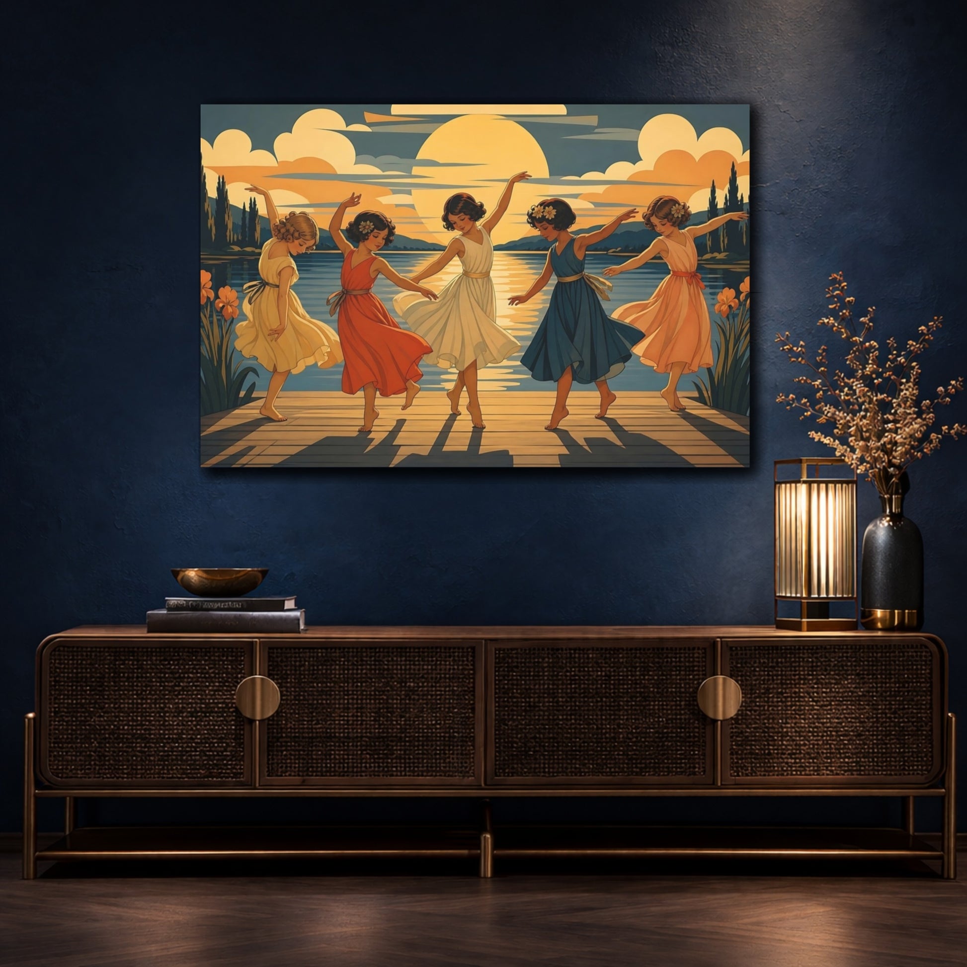 Mockup 4. Nature Dancing Girls Sunset Dance shown as canvas print