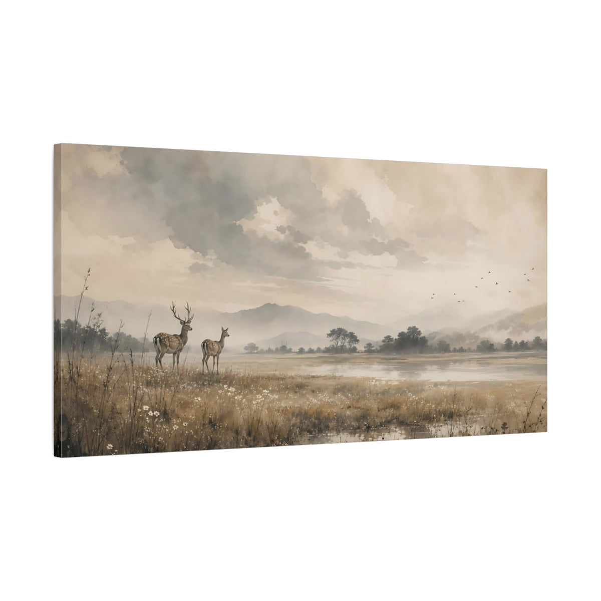 Main Mockup. Nature Deer Brown And Grey shown as stretched canvas wall art